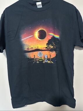 Gildan Black Tee with Colorful Sunset Eclipse Graphic